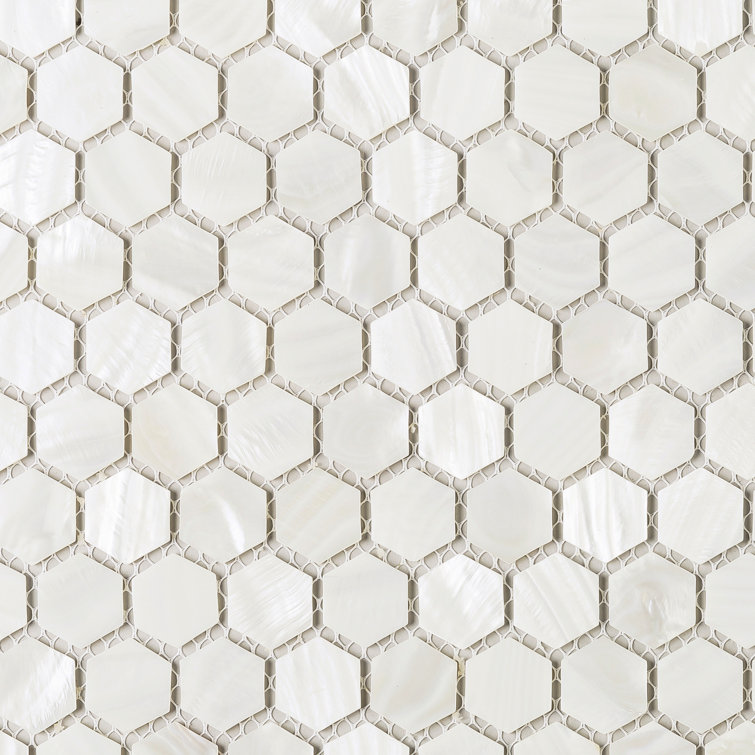 White Mother of Pearl Hexagon Mosaic Wall Tile Sheet