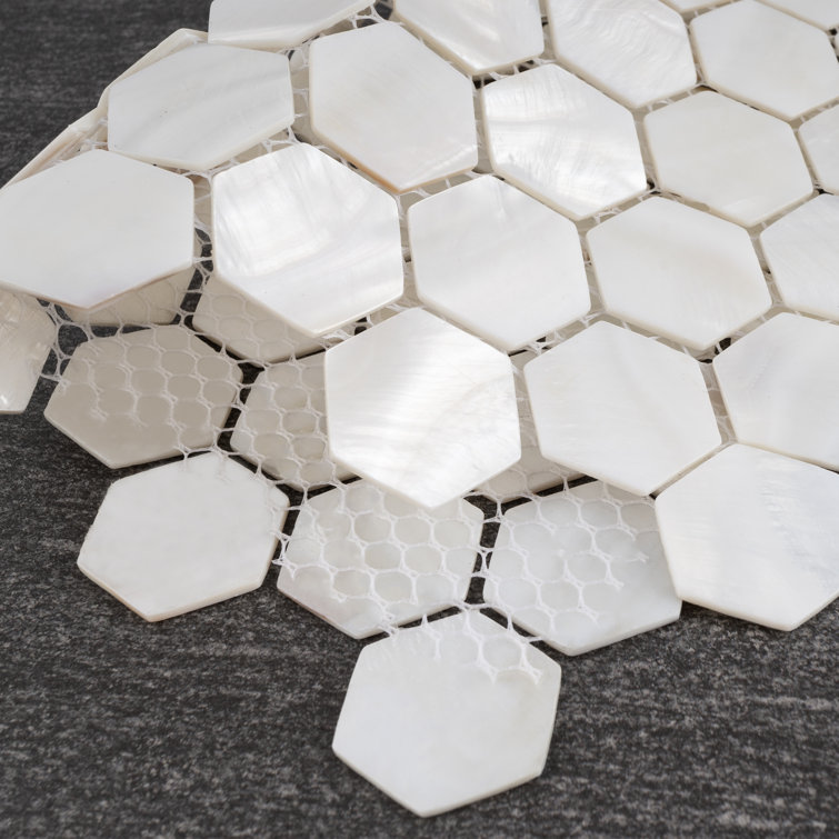 White Mother of Pearl Hexagon Mosaic Wall Tile Sheet