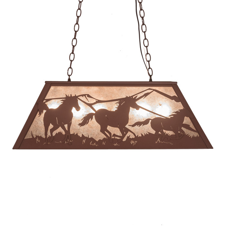 Rustic Wild Horses 6-Light Glass and Silver Island Pendant
