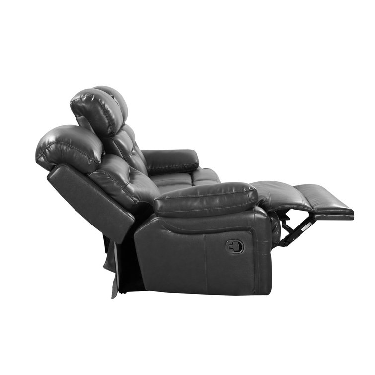 Gray Faux Leather Tufted Sleeper Loveseat with Metal Frame