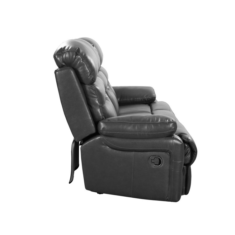Gray Faux Leather Tufted Sleeper Loveseat with Metal Frame