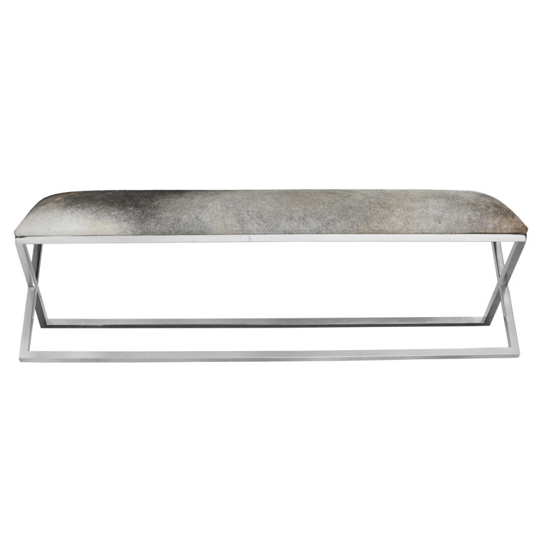 Grey Upholstered Bench with Stainless Steel Frame and Storage