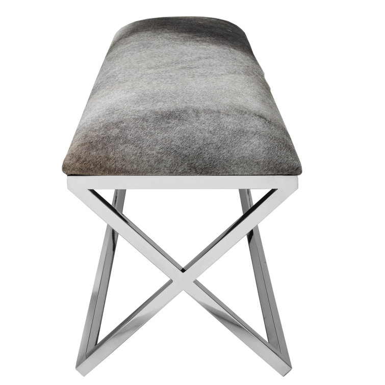 Grey Upholstered Bench with Stainless Steel Frame and Storage