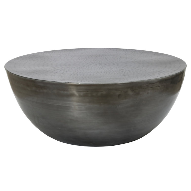 Sleek Modern 31'' Silver Metal Round Drum Coffee Table