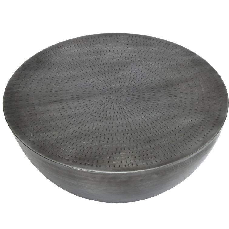 Sleek Modern 31'' Silver Metal Round Drum Coffee Table