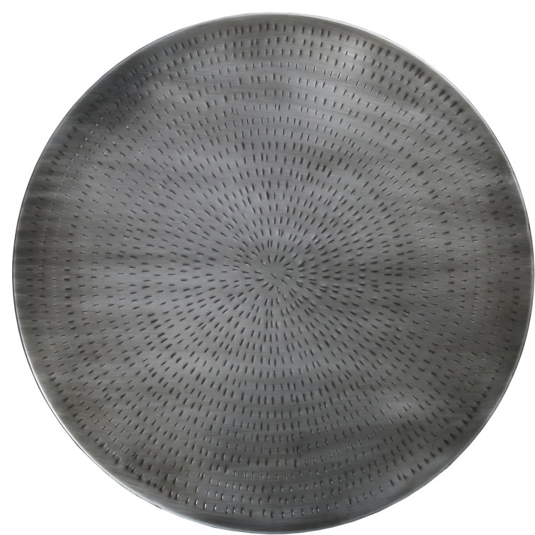 Sleek Modern 31'' Silver Metal Round Drum Coffee Table