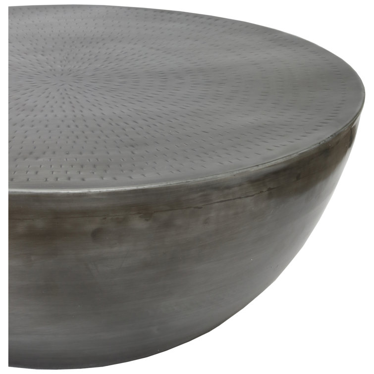 Sleek Modern 31'' Silver Metal Round Drum Coffee Table