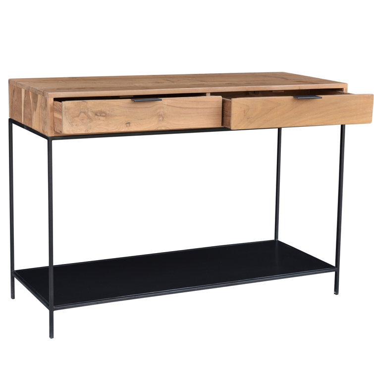 Theo 48'' Brown Wood and Black Metal Console Table with Storage