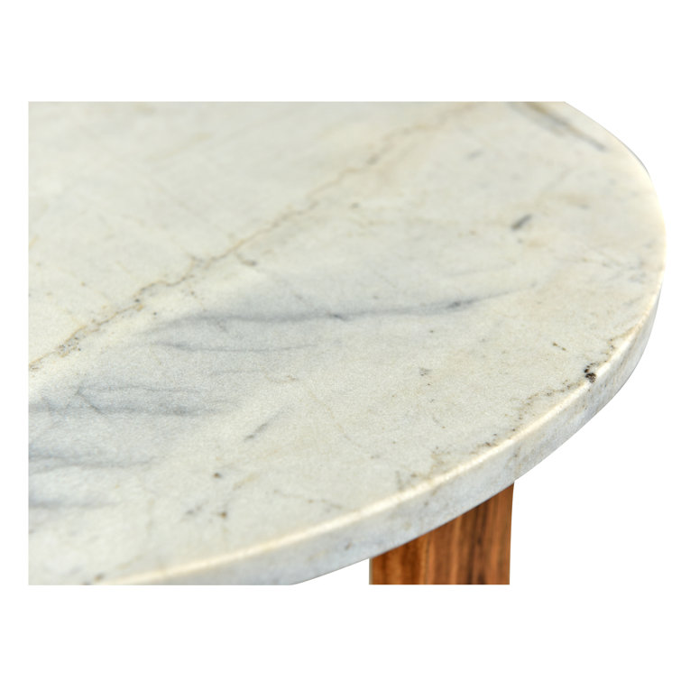 Round Marble and Acacia Wood Side Table