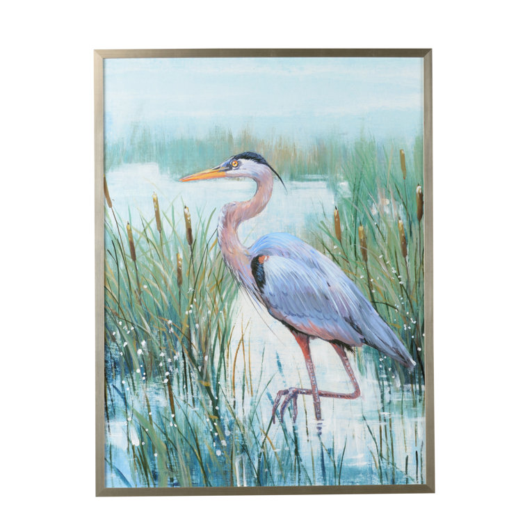 Silver Framed Blue Heron Watercolor Canvas Art