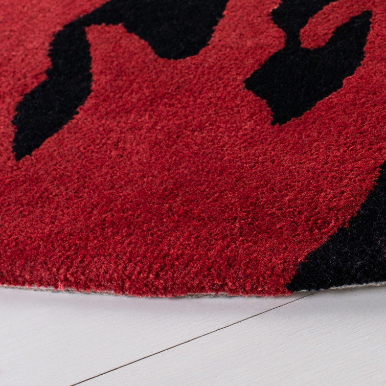 Handmade Black and Red Wool Abstract 5' x 8' Rug