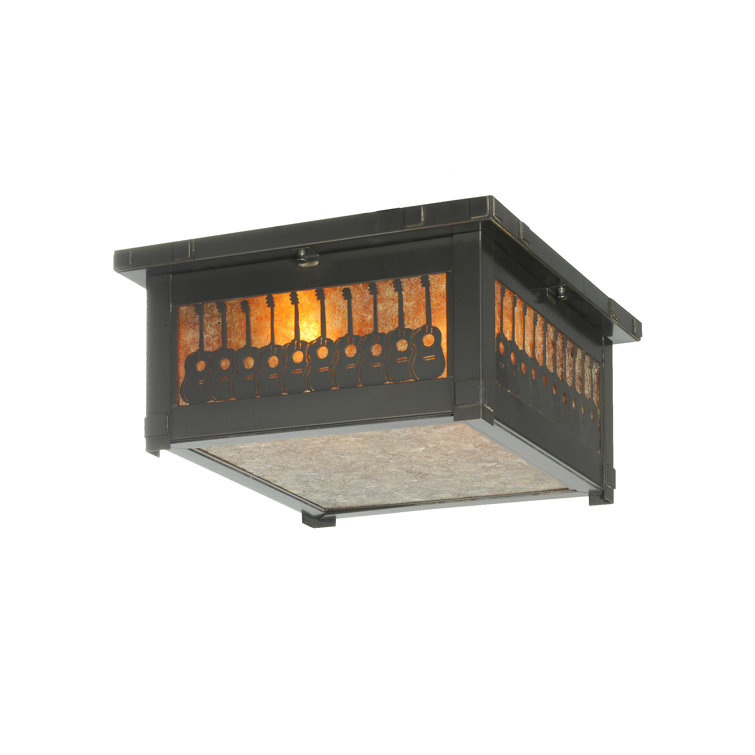 Antique Copper and Amber Mica Handcrafted Square Flush Mount Light