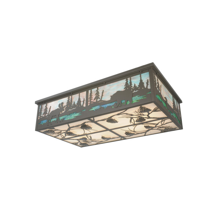 Wilderness LED Bronze Glass 22" Flush Mount with Animal Silhouettes