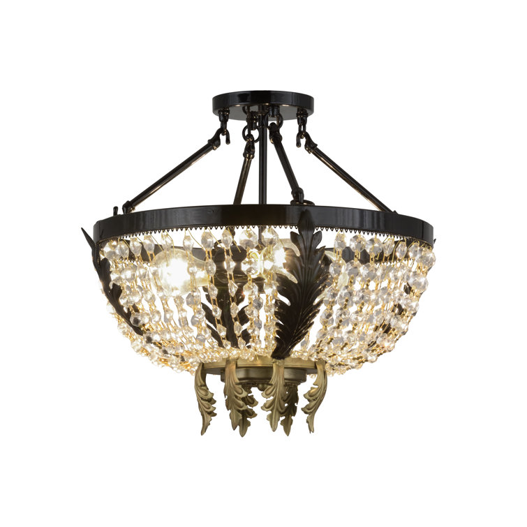 Crystal Elegance 3-Light Black Globe Semi-Flush Mount