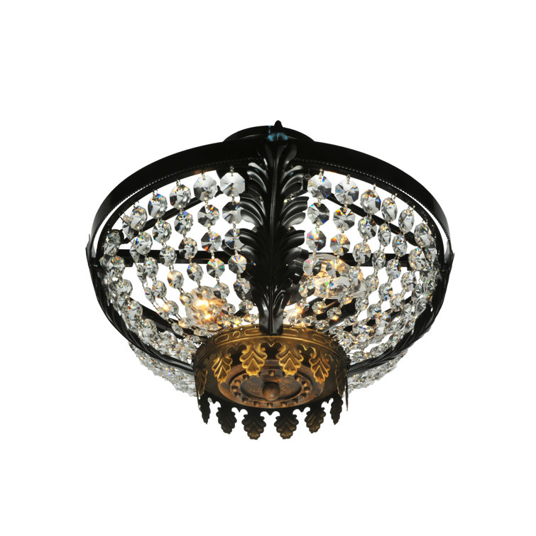 Crystal Elegance 3-Light Black Globe Semi-Flush Mount