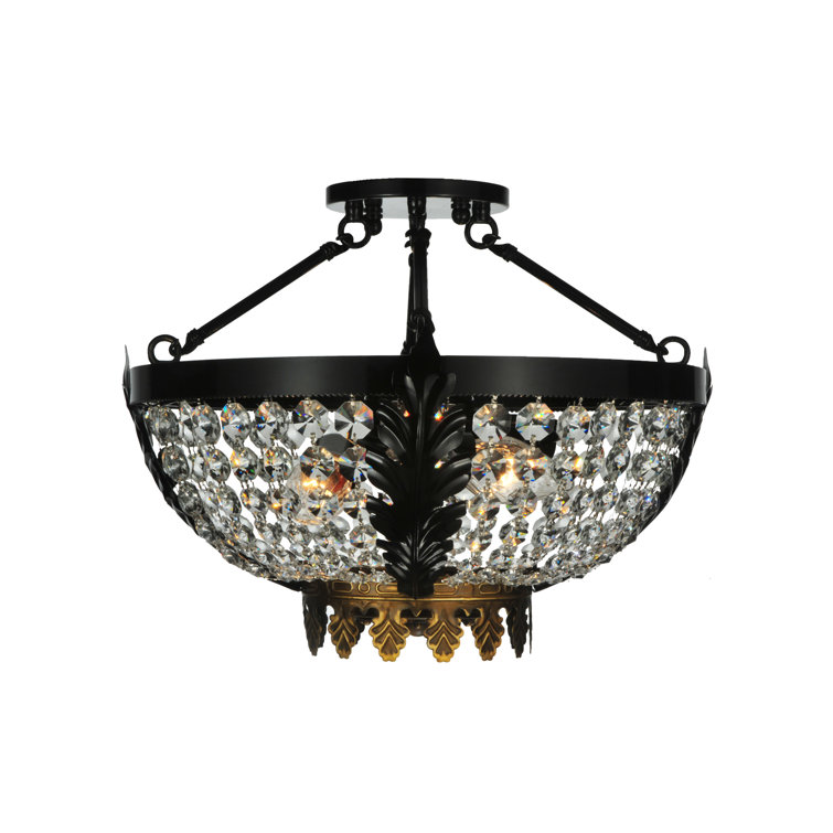Crystal Elegance 3-Light Black Globe Semi-Flush Mount