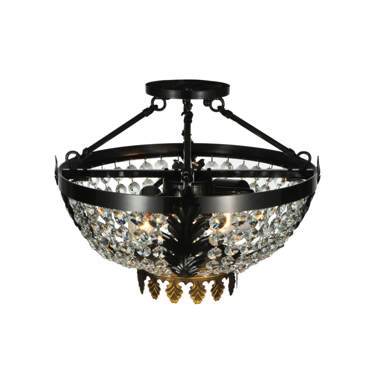 Crystal Elegance 3-Light Black Globe Semi-Flush Mount