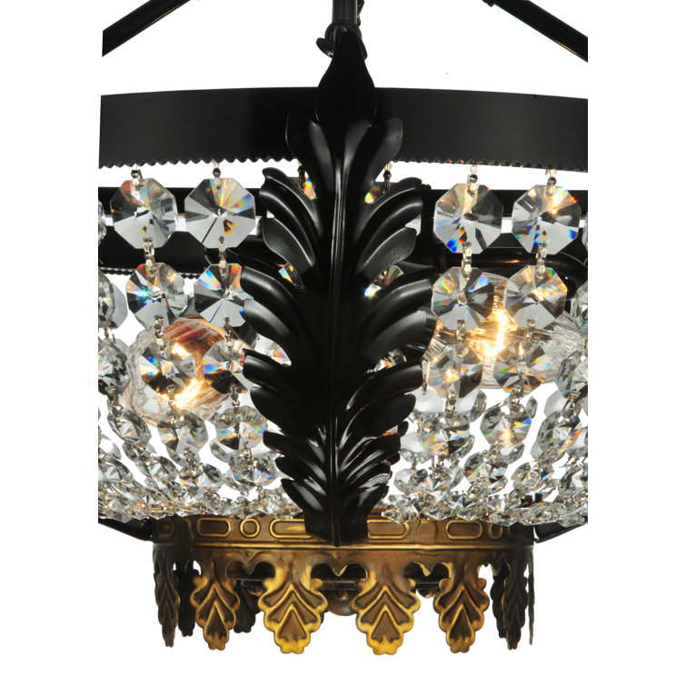 Crystal Elegance 3-Light Black Globe Semi-Flush Mount