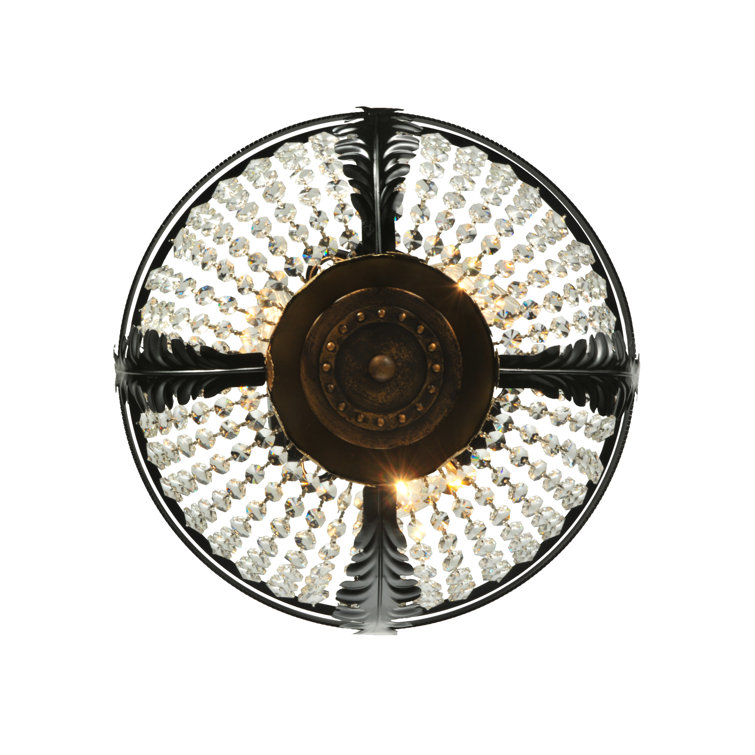 Crystal Elegance 3-Light Black Globe Semi-Flush Mount