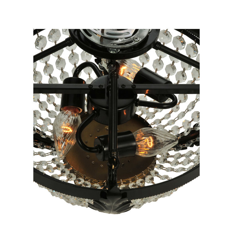 Crystal Elegance 3-Light Black Globe Semi-Flush Mount