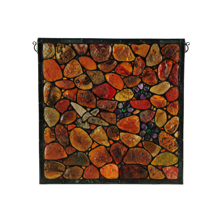 Agata Hummingbird Stained Glass Window Panel, 19.5" x 19.5"