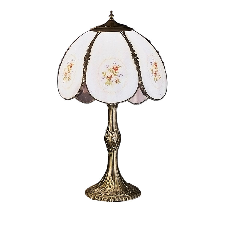 Victorian Mahogany Bronze Stained Glass Buffet Lamp