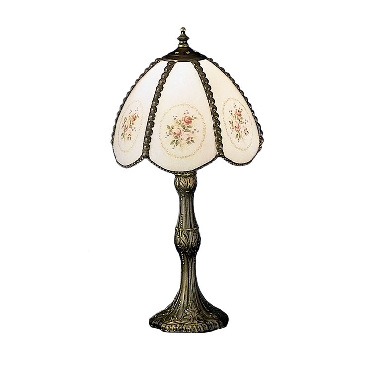 Elegant White Stained Glass Floral Accent Lamp, 17" Height