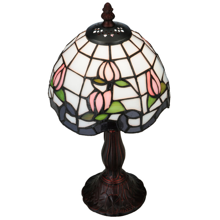Elegant Roseborder Mini Stained Glass White Table Lamp