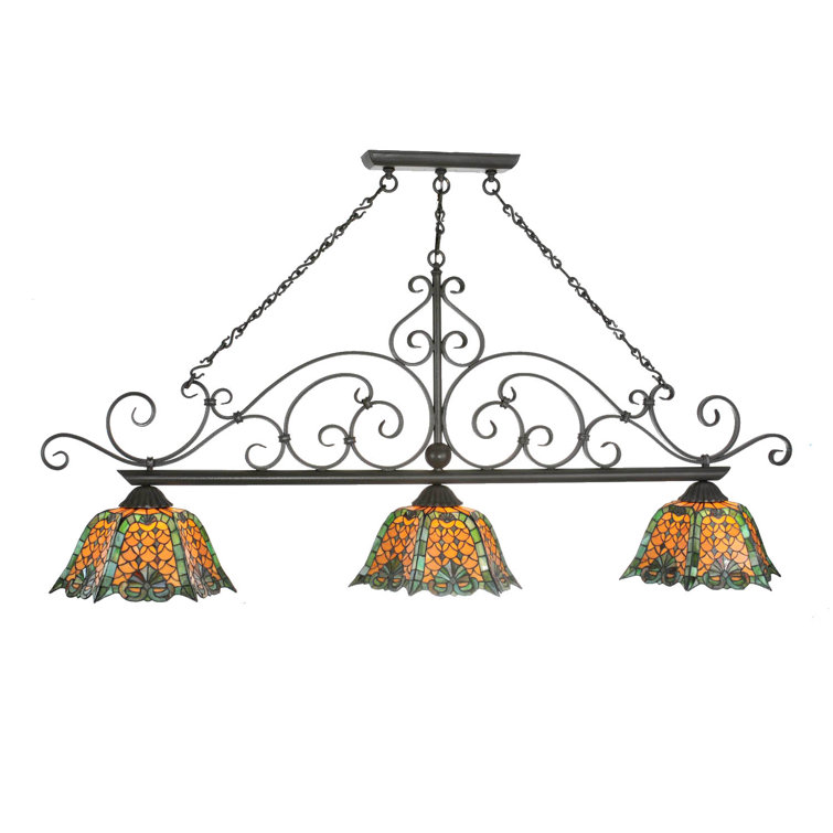Elegant Bronze & Glass 3-Light Island Pendant with Honey Stained Glass