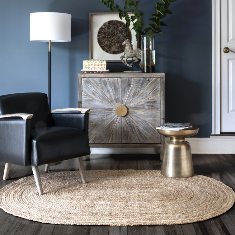 Handmade Natural Jute Oval Area Rug, 6' x 6'
