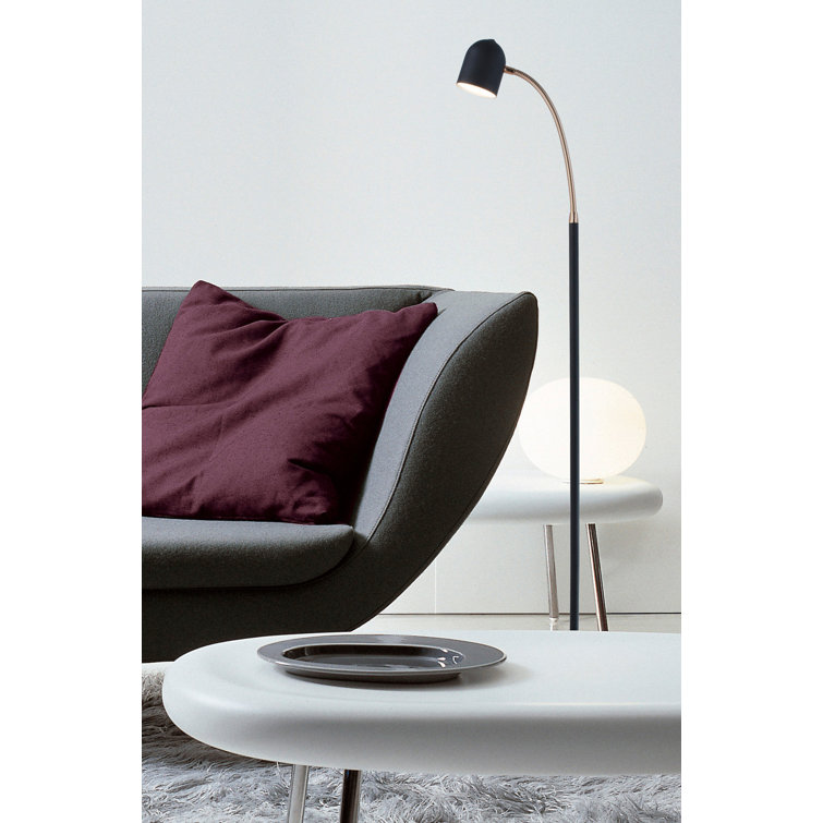 Slim Black and Antique Brass Adjustable LED Floor Lamp