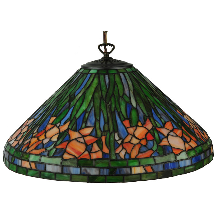 Antique Brass Daffodil 1-Light Pendant with Brown Glass