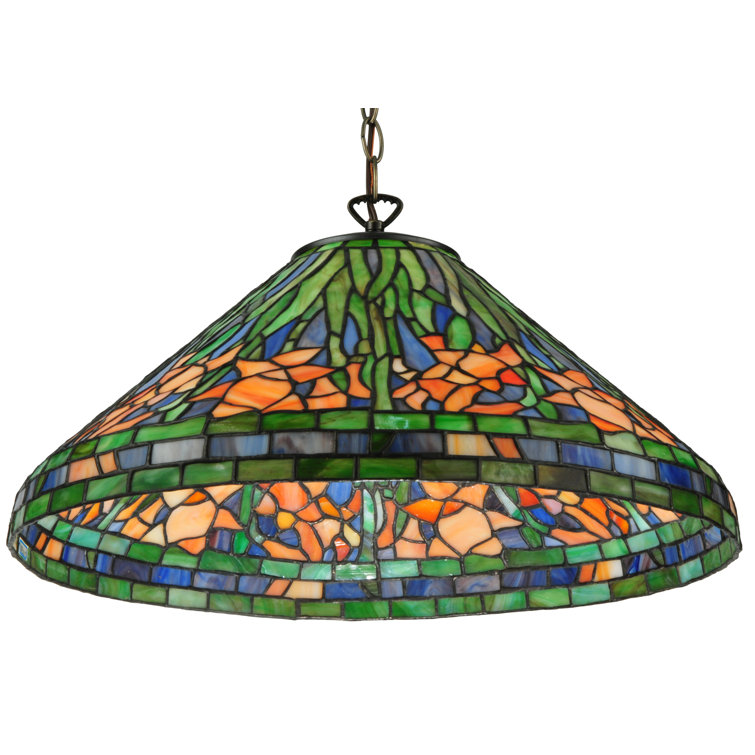 Antique Brass Daffodil 1-Light Pendant with Brown Glass