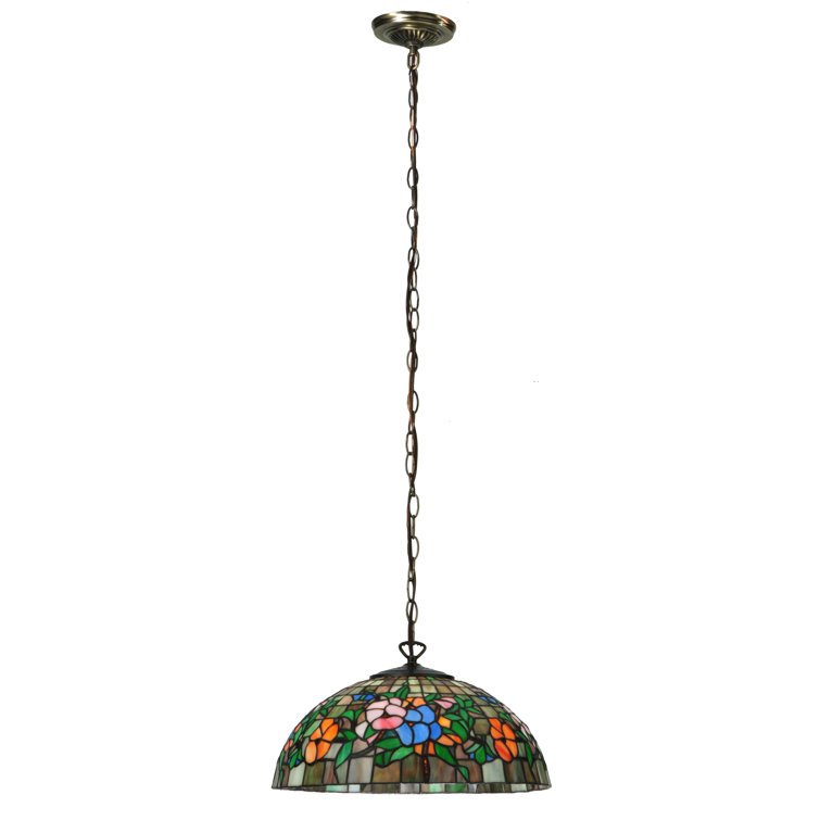 Antique Brass Single Pendant Light with Glass Shade