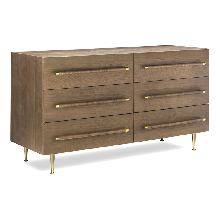 Audrey Double Walnut Dresser with Brass Accents