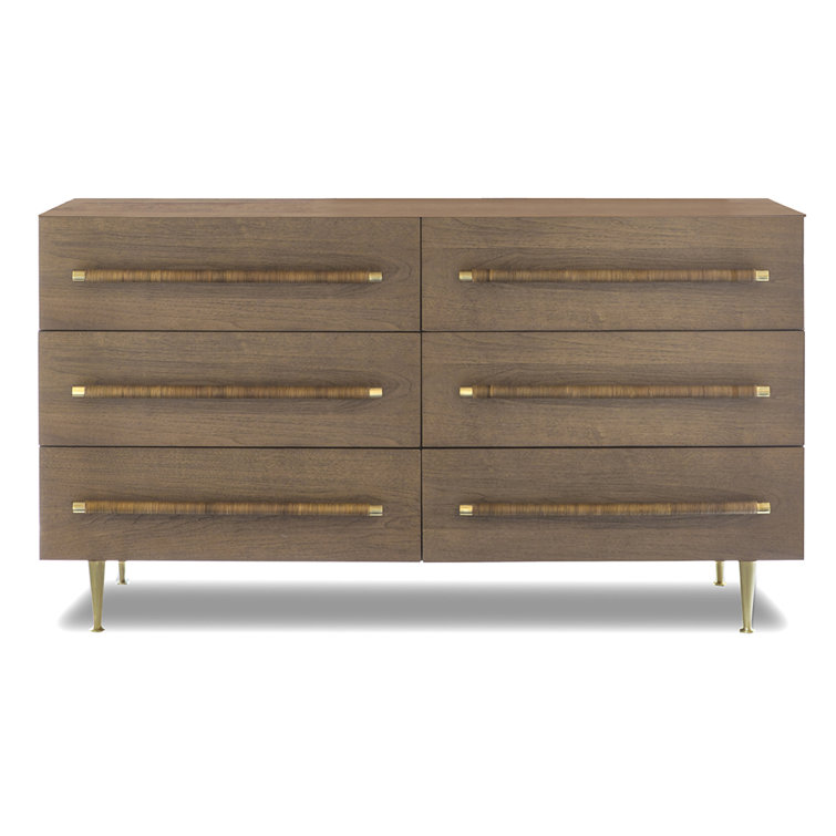 Audrey Double Walnut Dresser with Brass Accents