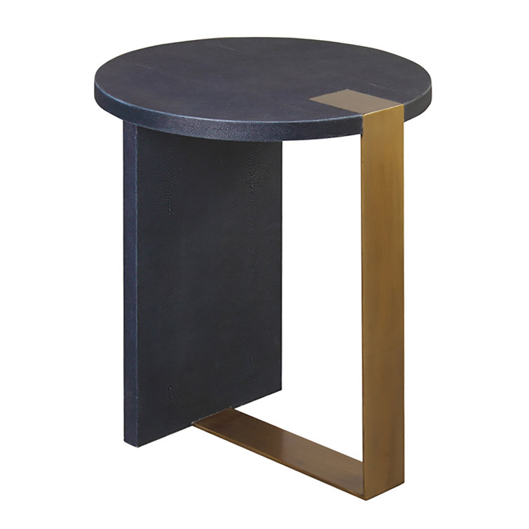 22'' Transitional Gray and Gold Round Wood & Metal Side Table