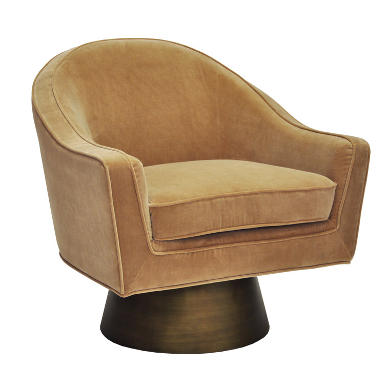Camel Velvet Swivel Barrel Chair with Metal Frame