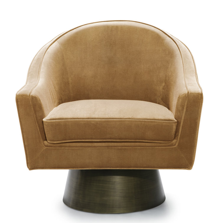 Camel Velvet Swivel Barrel Chair with Metal Frame