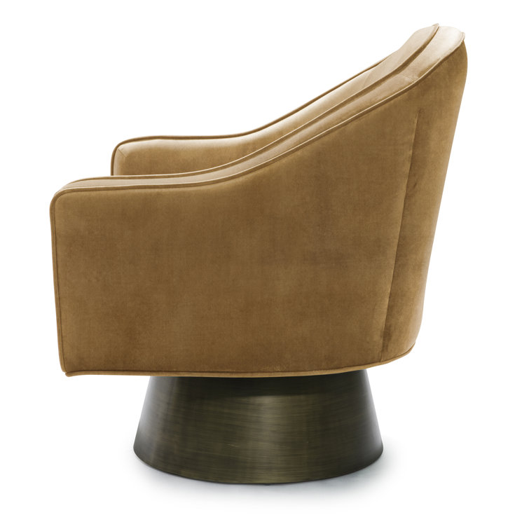 Camel Velvet Swivel Barrel Chair with Metal Frame