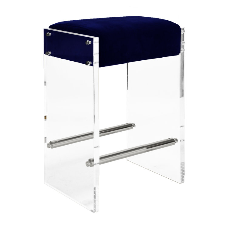 Contemporary Blue Nickel 26'' Acrylic & Metal Counter Stool