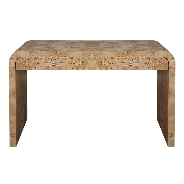 Petra Cascading Edge Burl Wood Desk with Acrylic Hardware