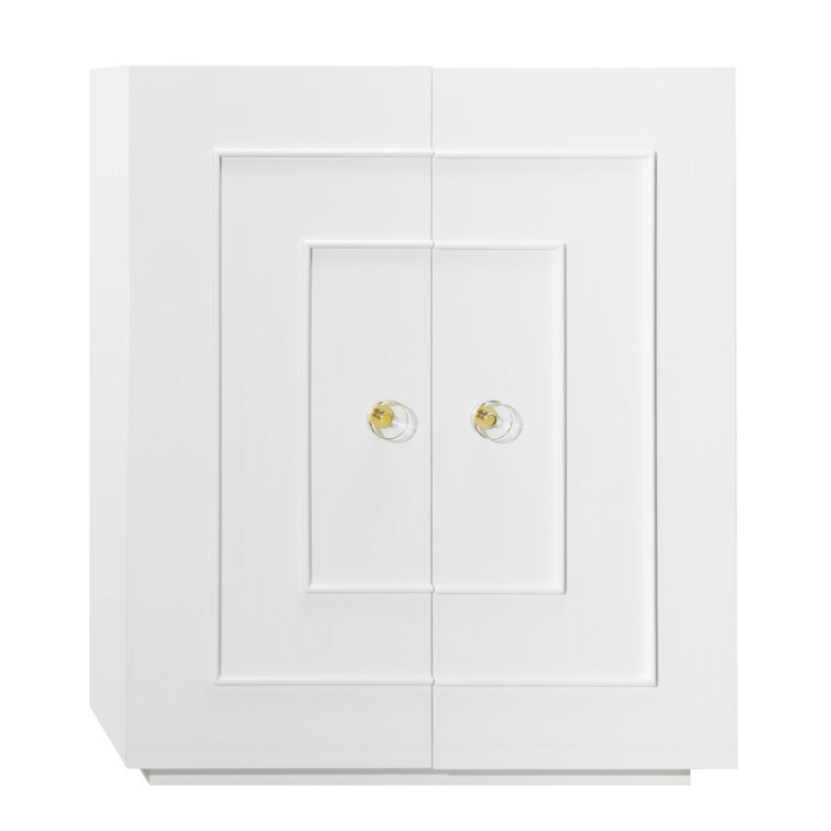 Elegant Matte White Lacquer Office Storage Cabinet with Brass Knobs