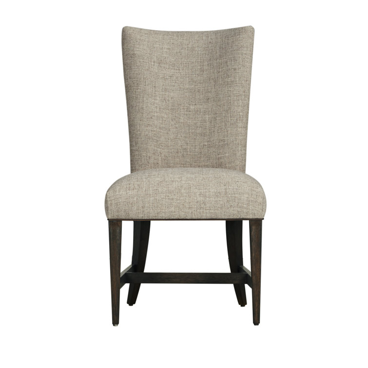 Beige Linen Upholstered Side Chair with Brown Wood Frame