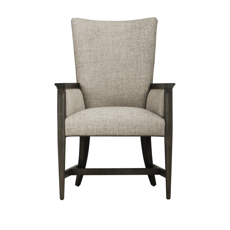 Beige and Brown Leather Upholstered Arm Chair with Wood Frame