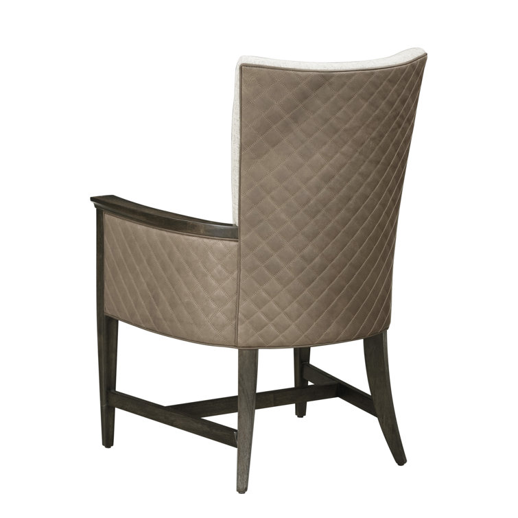Beige and Brown Leather Upholstered Arm Chair with Wood Frame