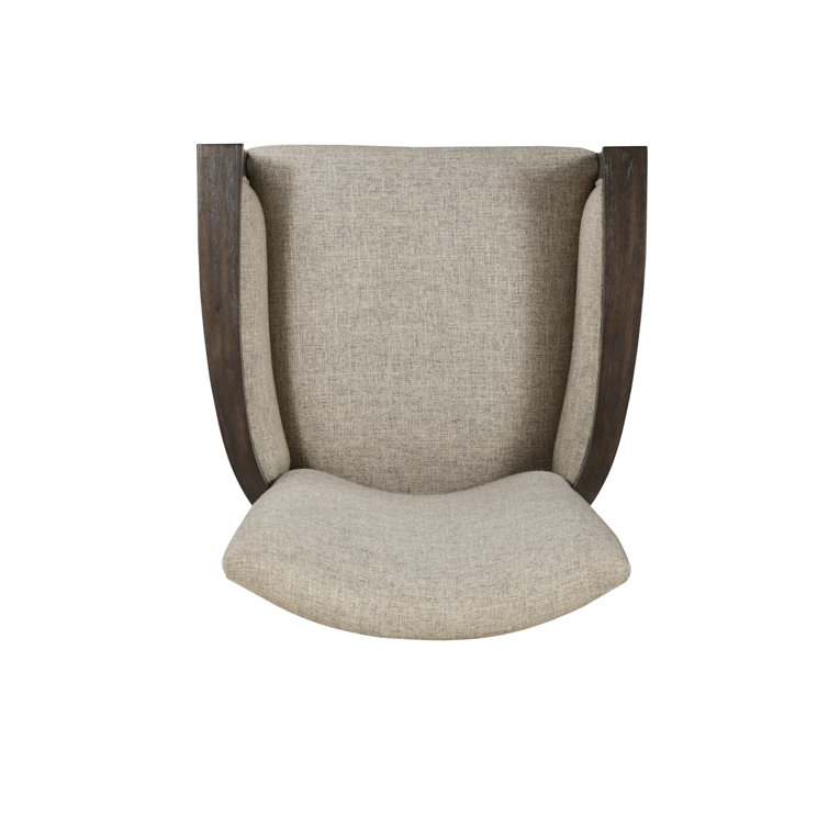 Beige and Brown Leather Upholstered Arm Chair with Wood Frame