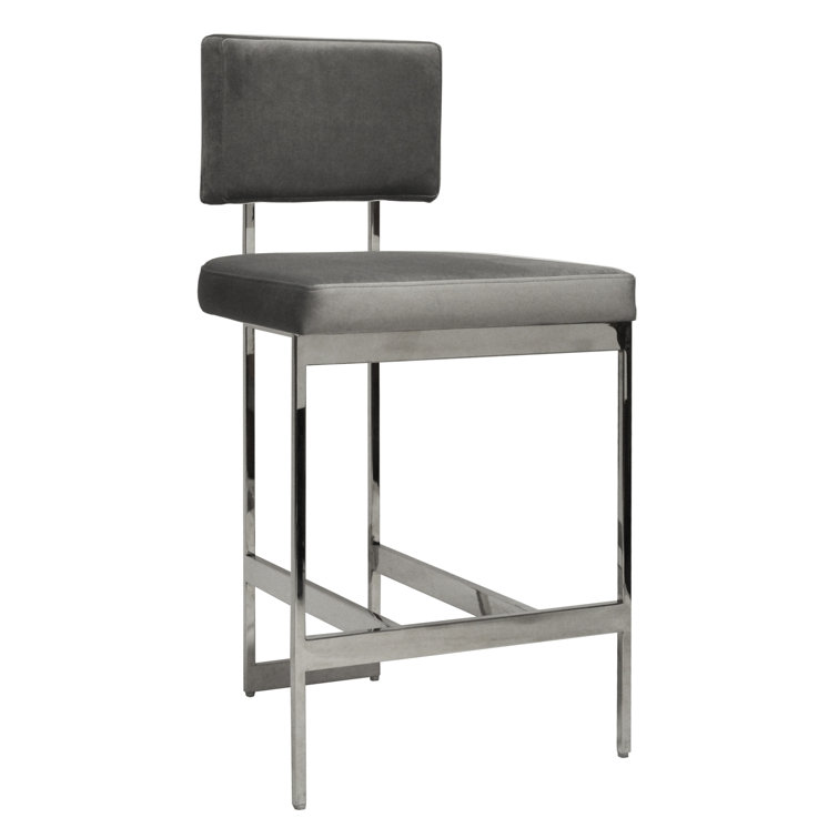 Gray Velvet and Nickel 26'' Counter Stool