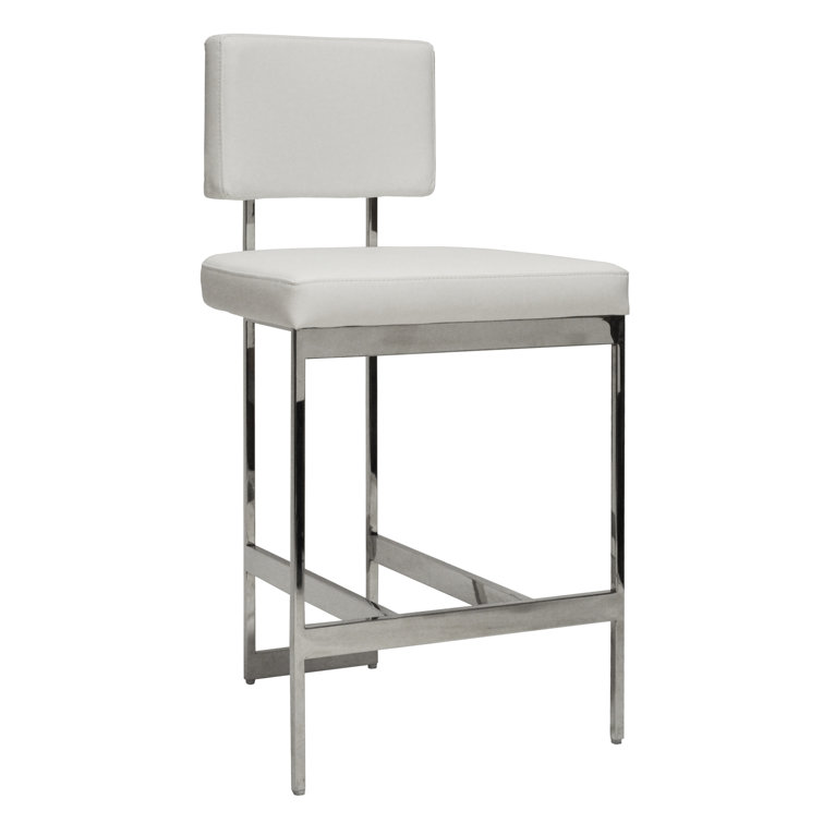 Baylor 26'' White Velvet Nickel Base Modern Counter Stool