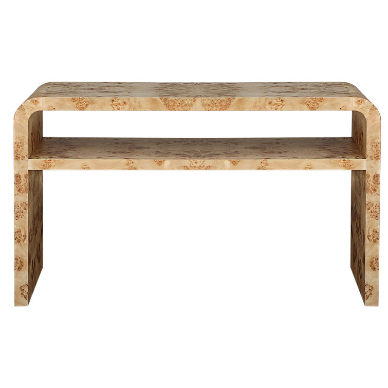 Natural Burl Wood Rectangular Console Table with Storage